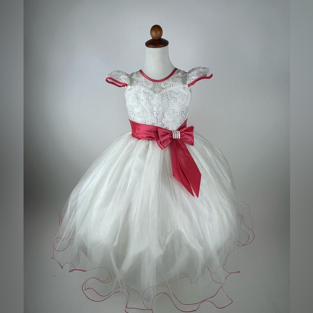 Girls beige/coral party dress sz 4